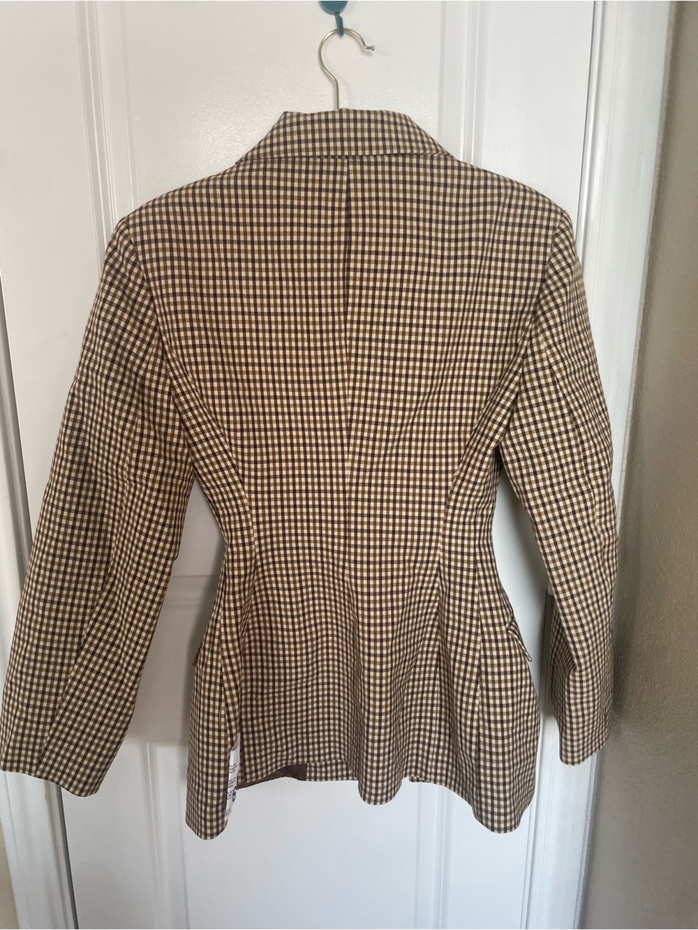 ASOS cinched waist Tailored  Houndstooth Blazer Jacket - Beige/Brown - Picture 7 of 8